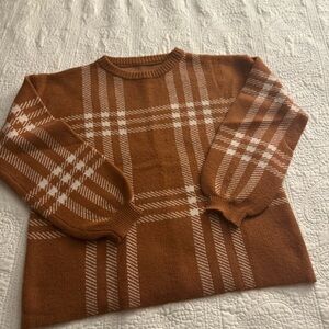Brown and White Plaid Sweater